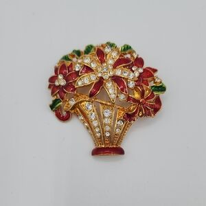Christopher & Banks Red and Gold Floral Brooch
